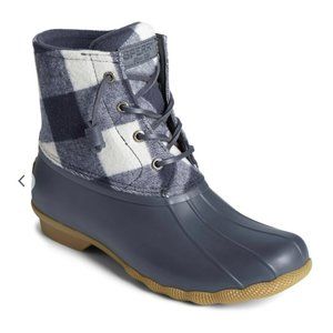 Women's Sperry Saltwater Buffalo Check Duck Boot Wool Winter Boots 7